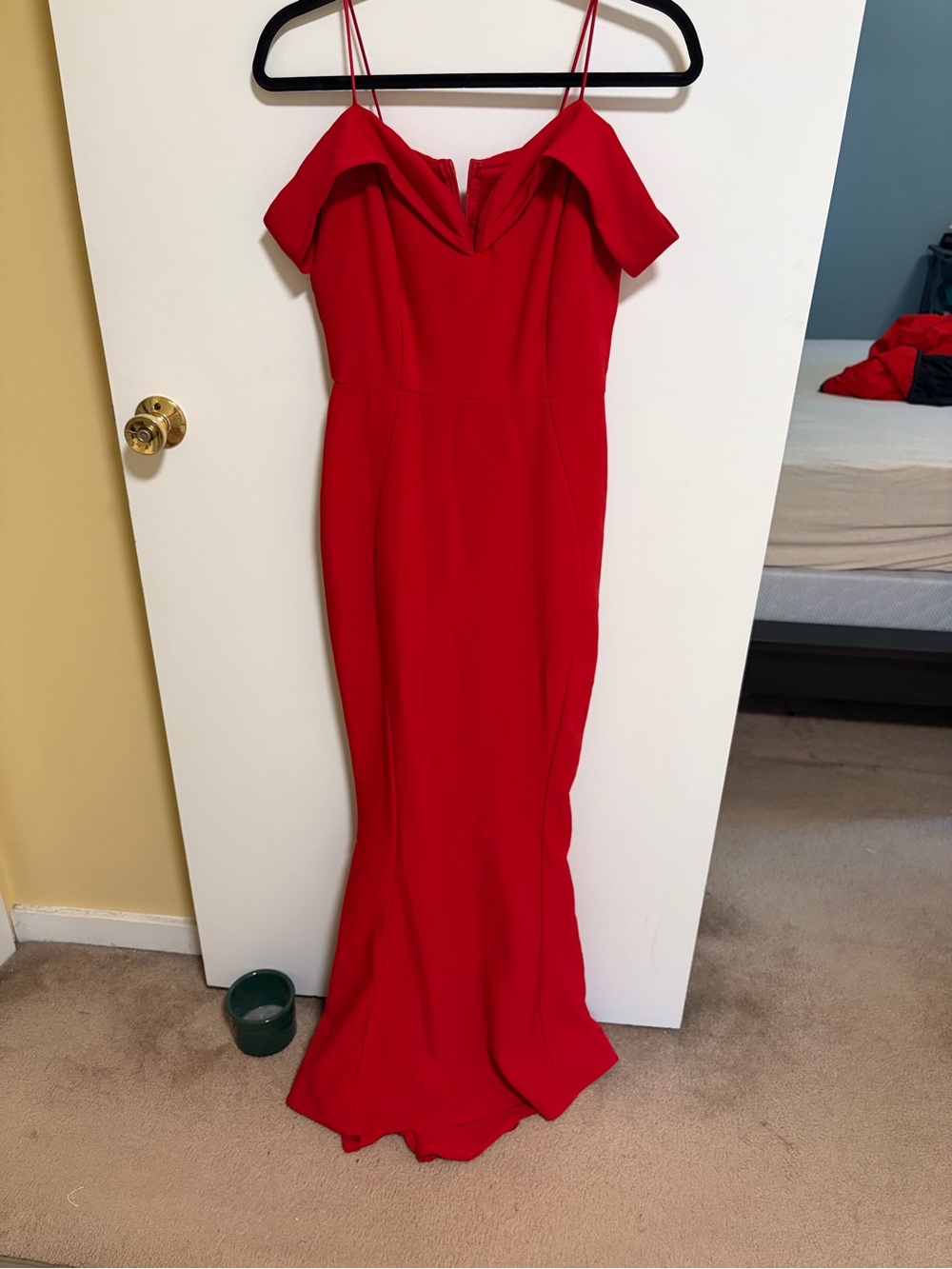 Red Off-Shoulder Spaghetti Strap Maxi Dress #homecoming #prom